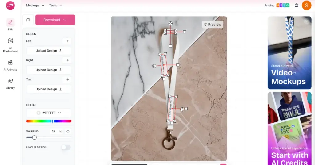 upload design and customize the lanyard