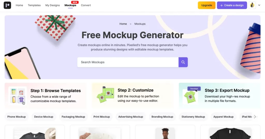 pixelied product mockup website