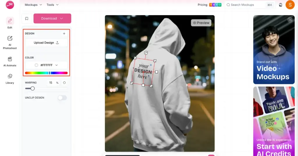 upload and edit the design