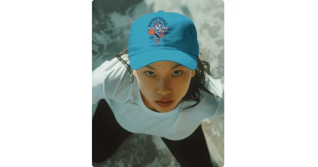 a female model wearing a baseball cap