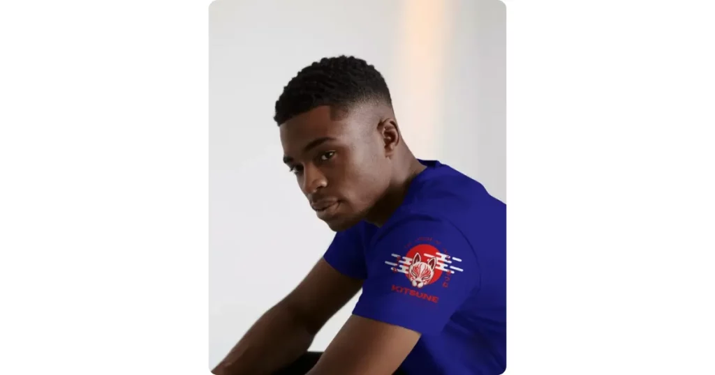 a man in a t-shirt in side profile