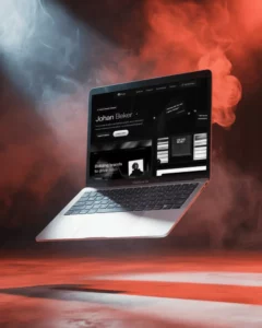 macbook m1 air mockup floating and showing framer website