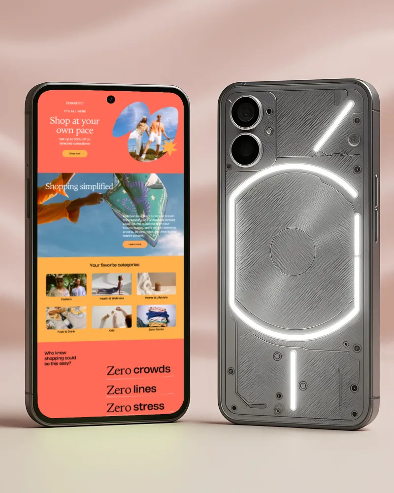 nothing phone mockup front and back display with a website mockup