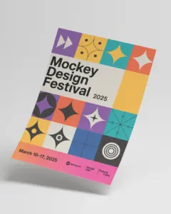 minimal floating flyer mockup with white background and subtle paper texture shadow