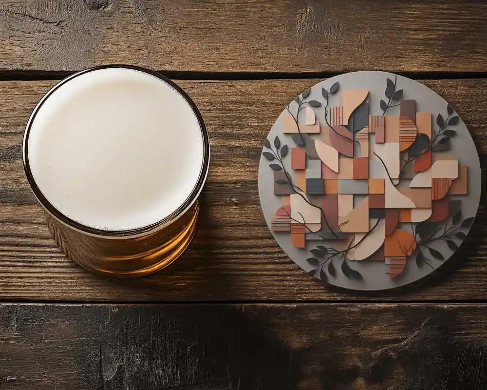 round coaster with beer on dark wood