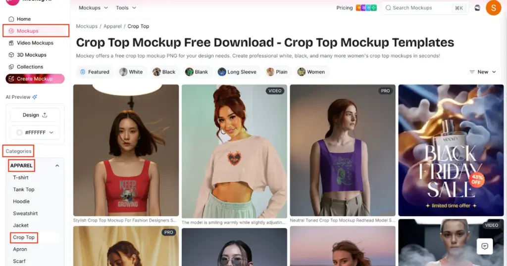 pick crop top in apparel section