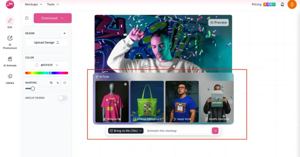use bring to life feature for holiday mockups