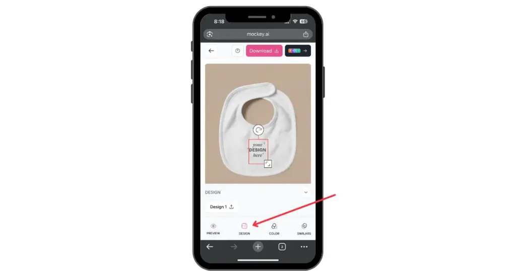 click design button in phone