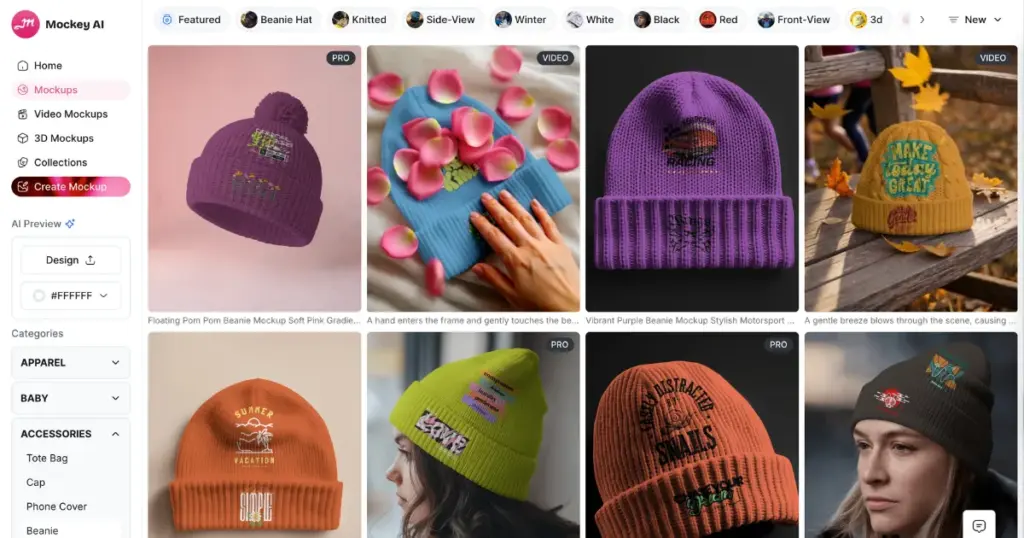create a beanie mockup in mockey.ai