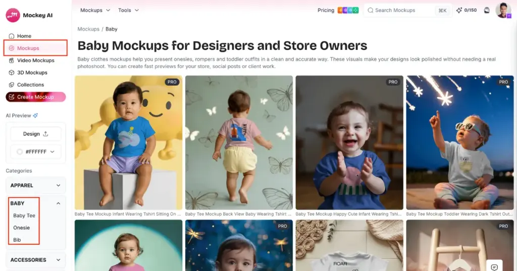 select baby product in the mockups