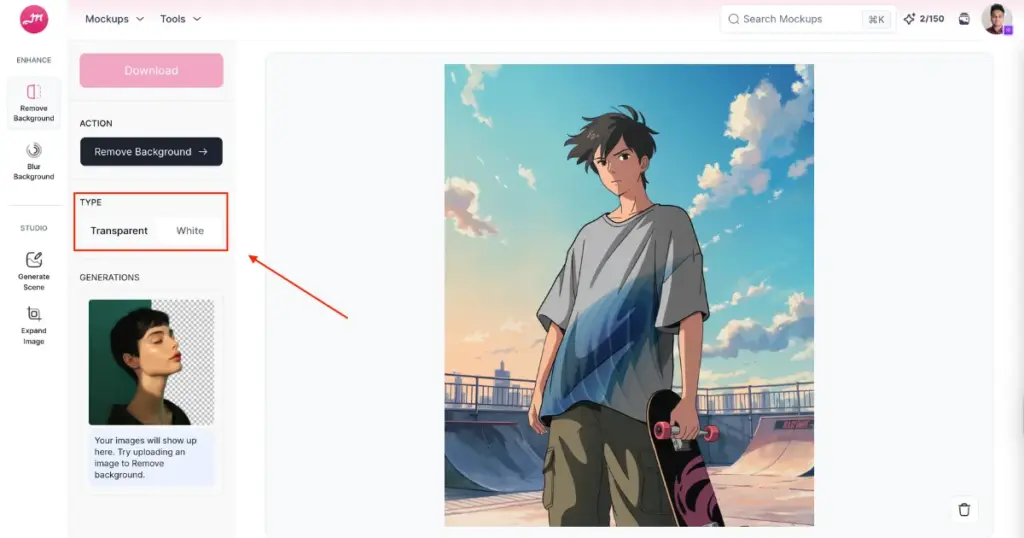 select type for transparent or white background