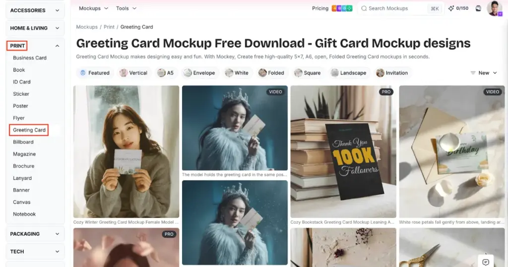 select greeting card in print section