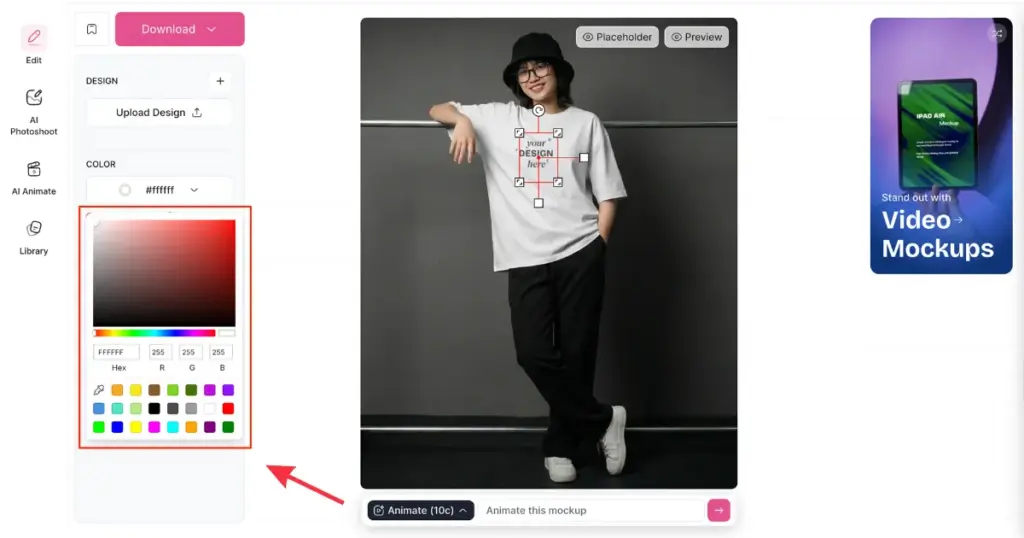 enter color code in mockey ai