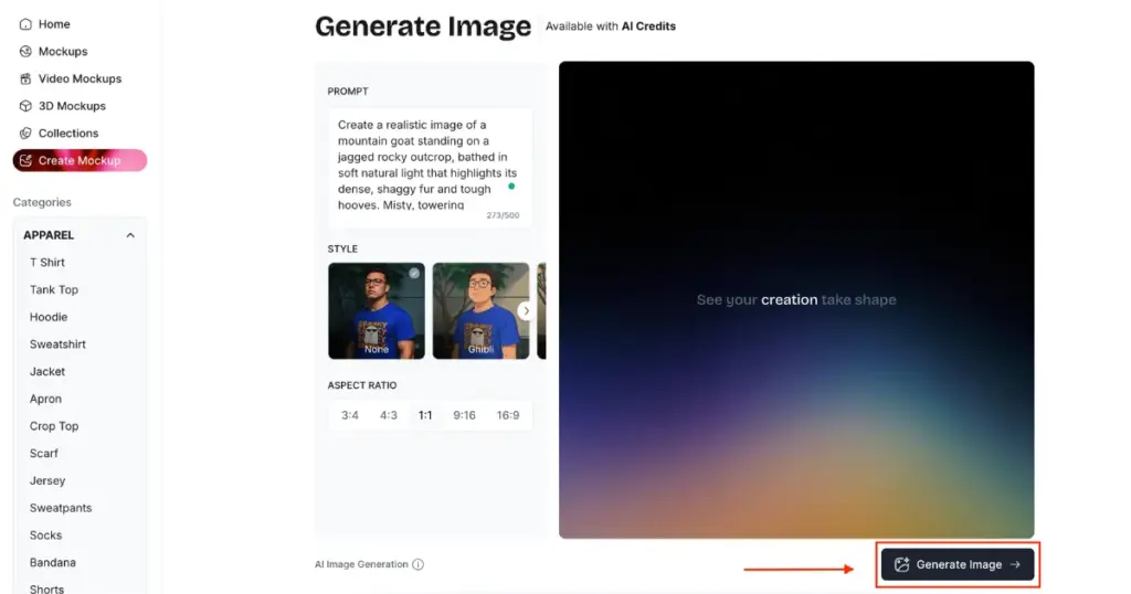 tap the generate image button