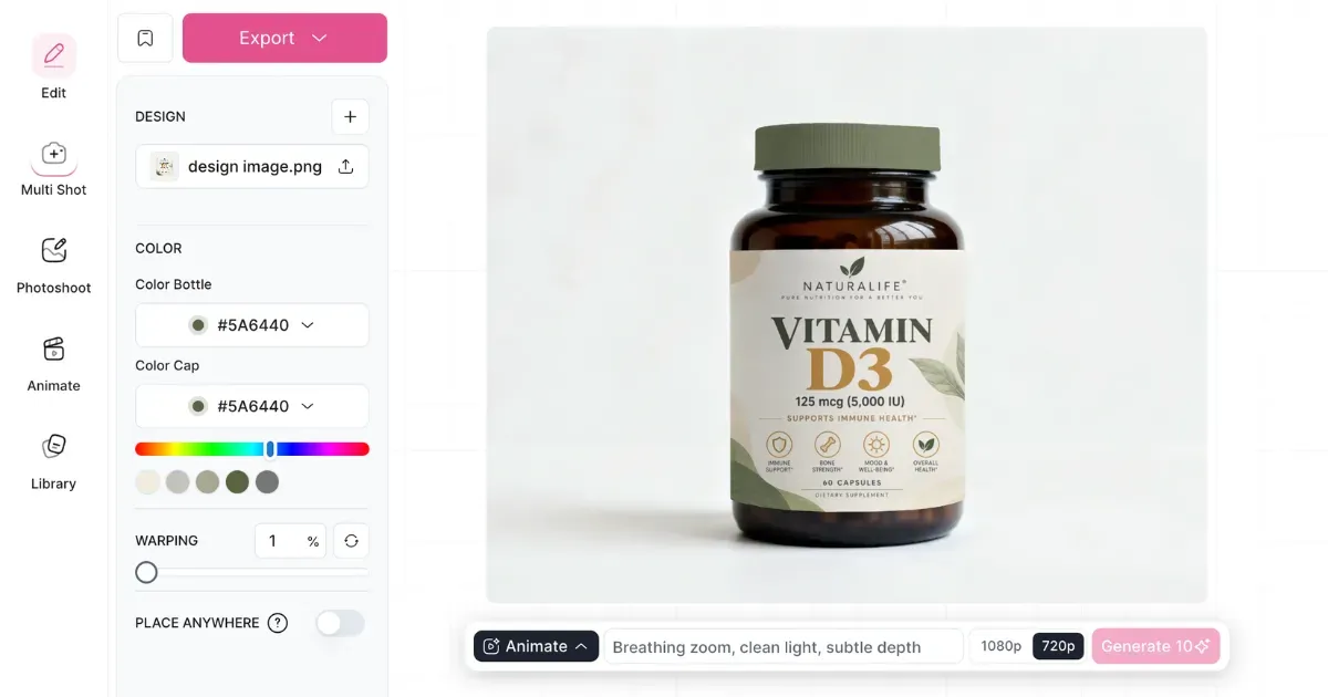 adjust color of the supplement bottle