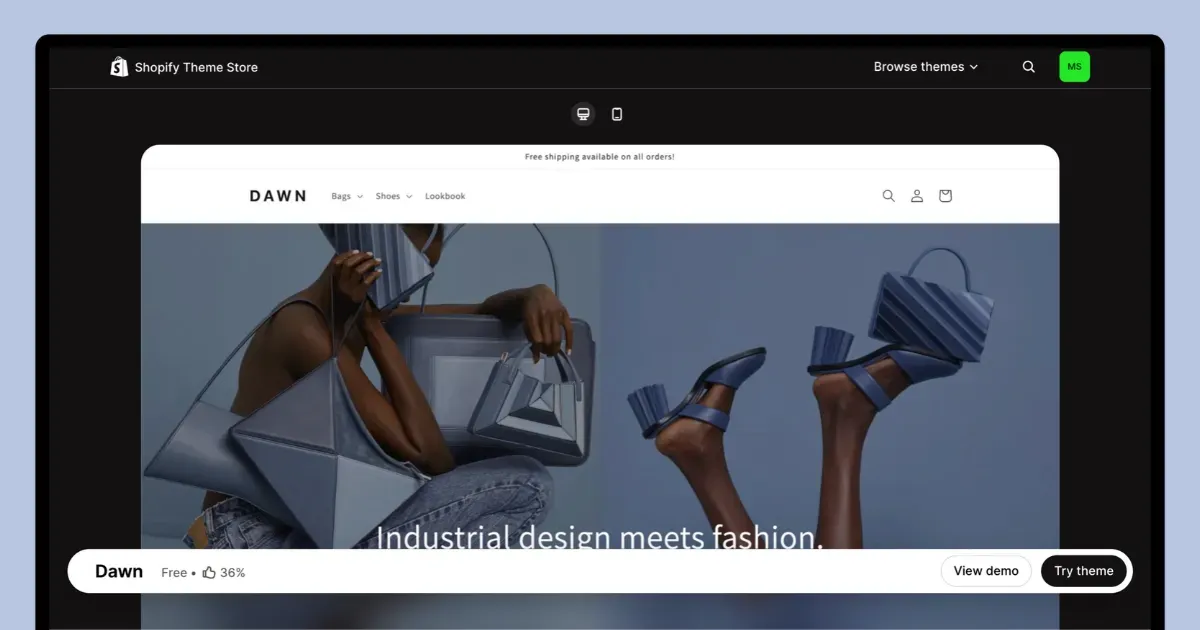 choose a free theme like dawn