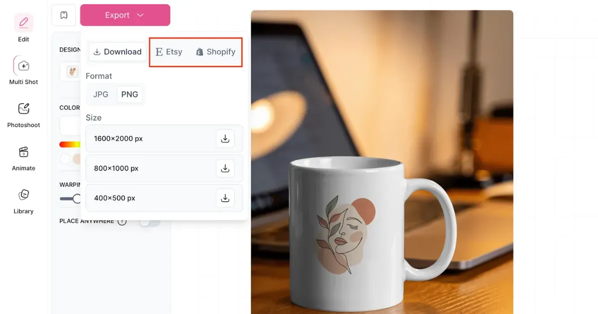 integrate and publish directly to etsy