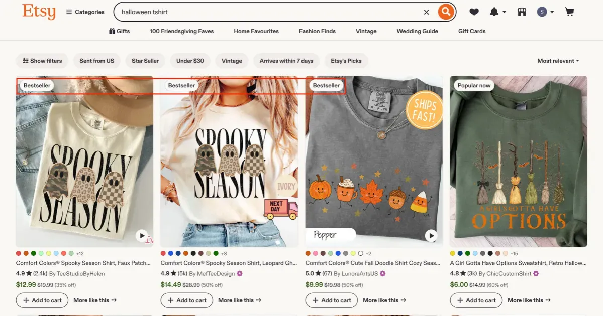 look for bestseller badge in halloween tshirt
