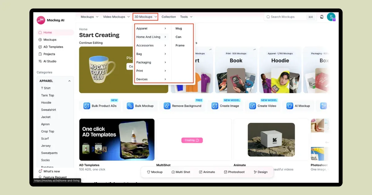 navigate to mockey's 3d mockup for rotating product mockups