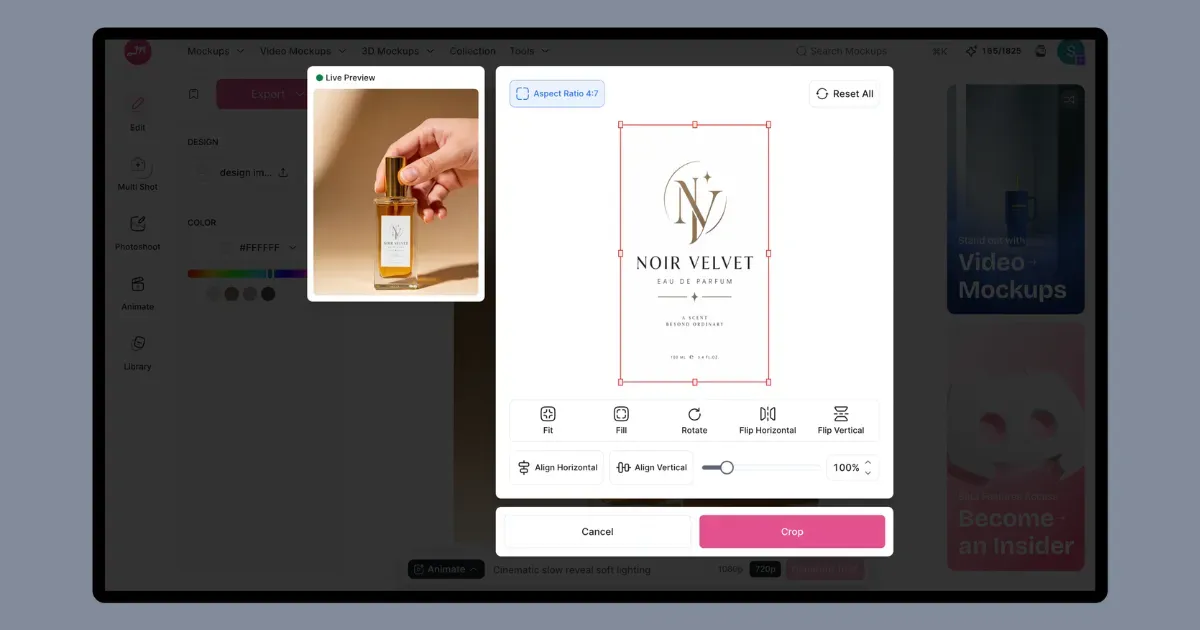scale or position your design on perfume mockup template