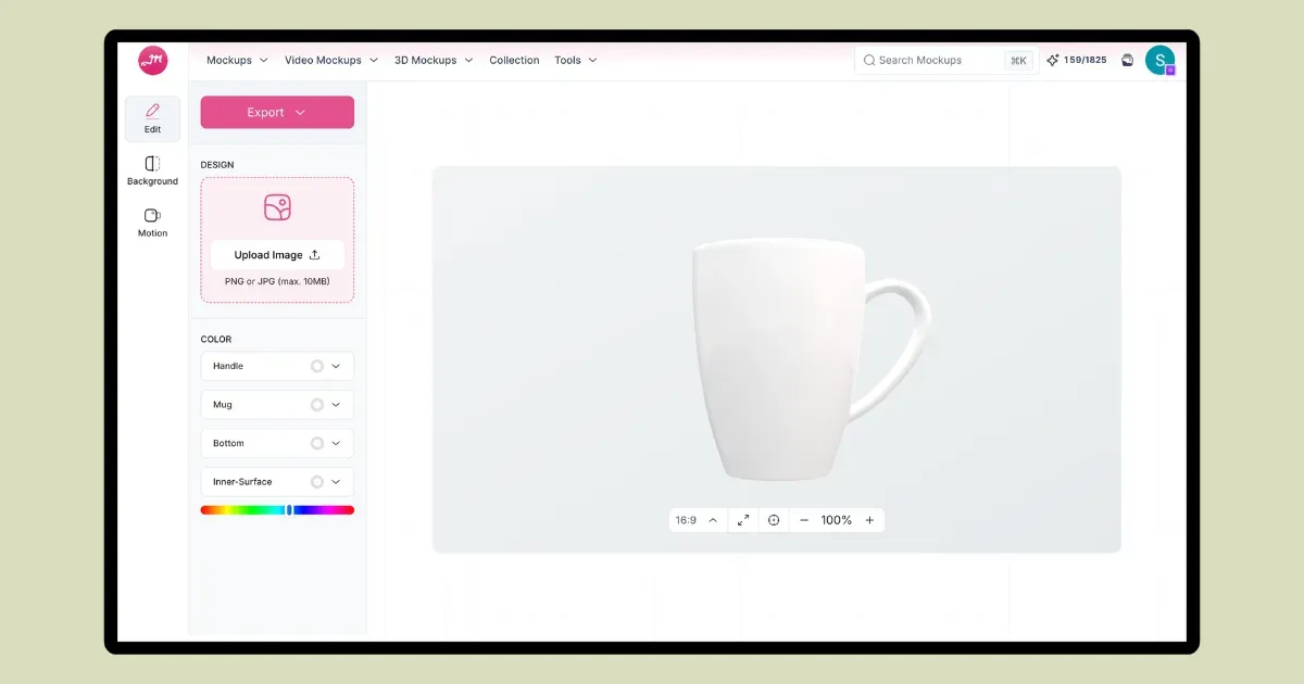 upload design, change color and background of product