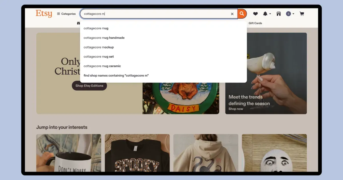 use etsy search to check demand